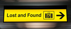 Yellow, lighted lost and found sign